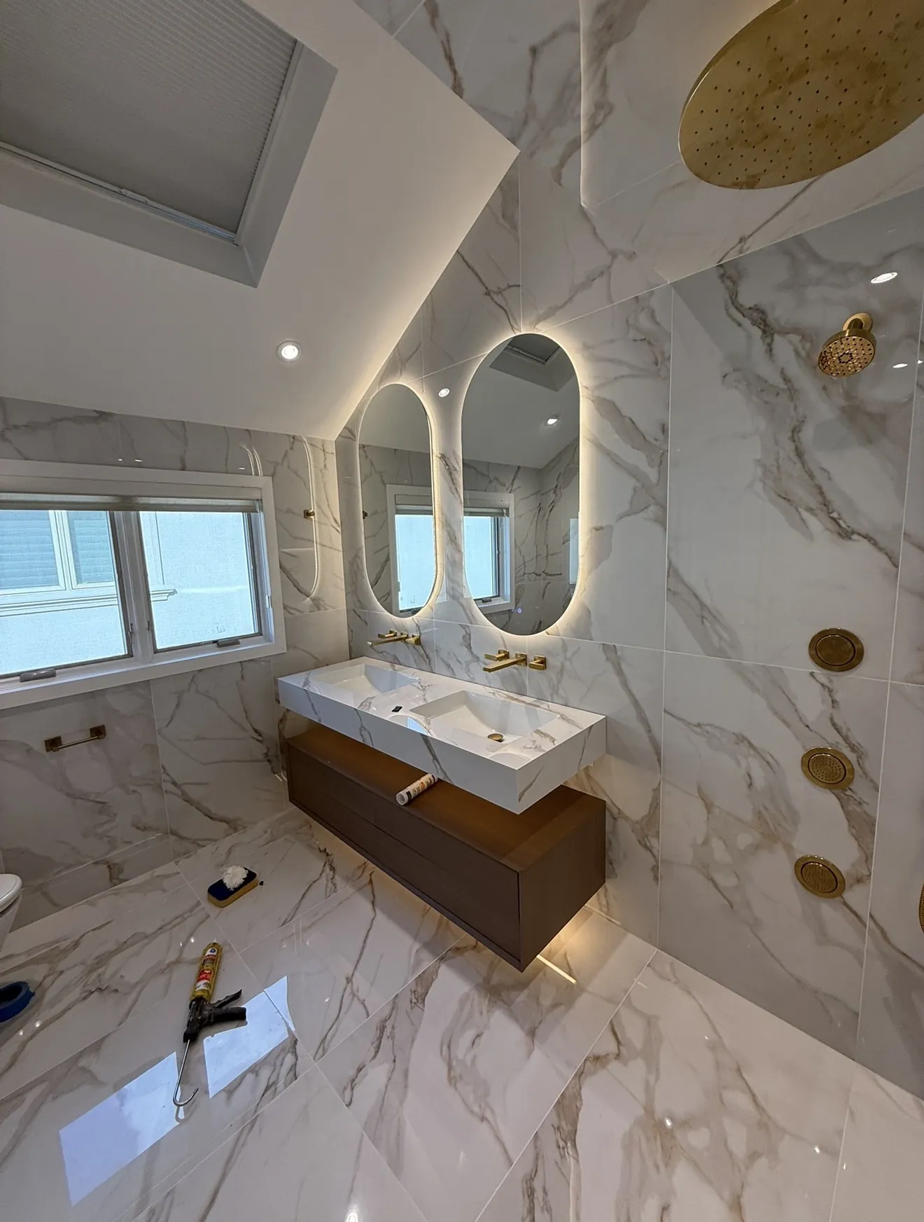Finished bathroom remodel with double vanity in Staten Island